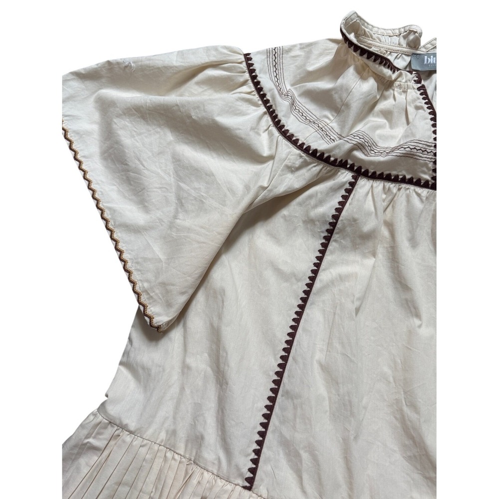 Blue B Cream Pleated Tiered Boho Babydoll Dress M Euro Summer Western Coastal - Picture 7 of 9